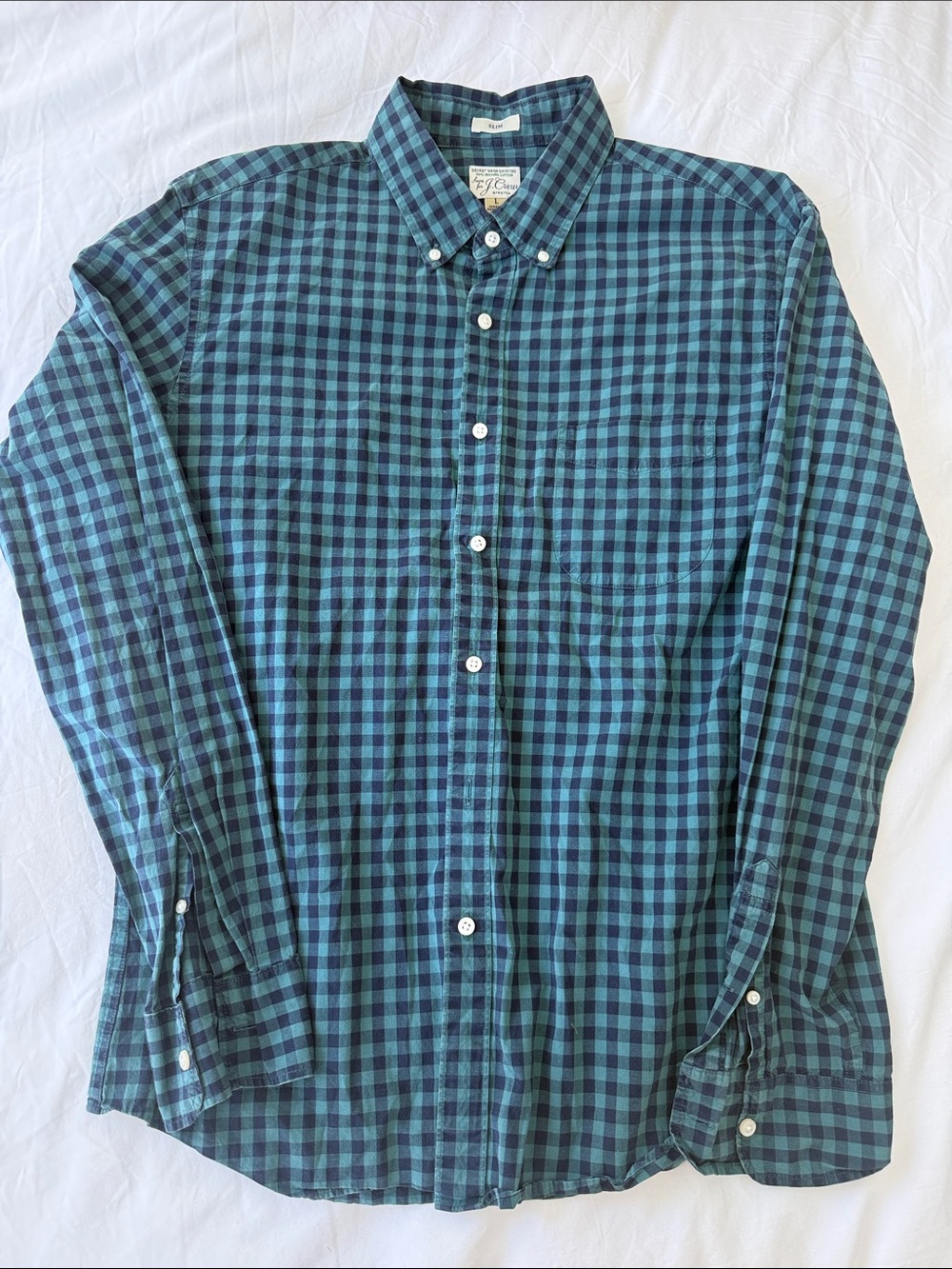J. Crew Green and Navy Plaid Button-Down Shirt